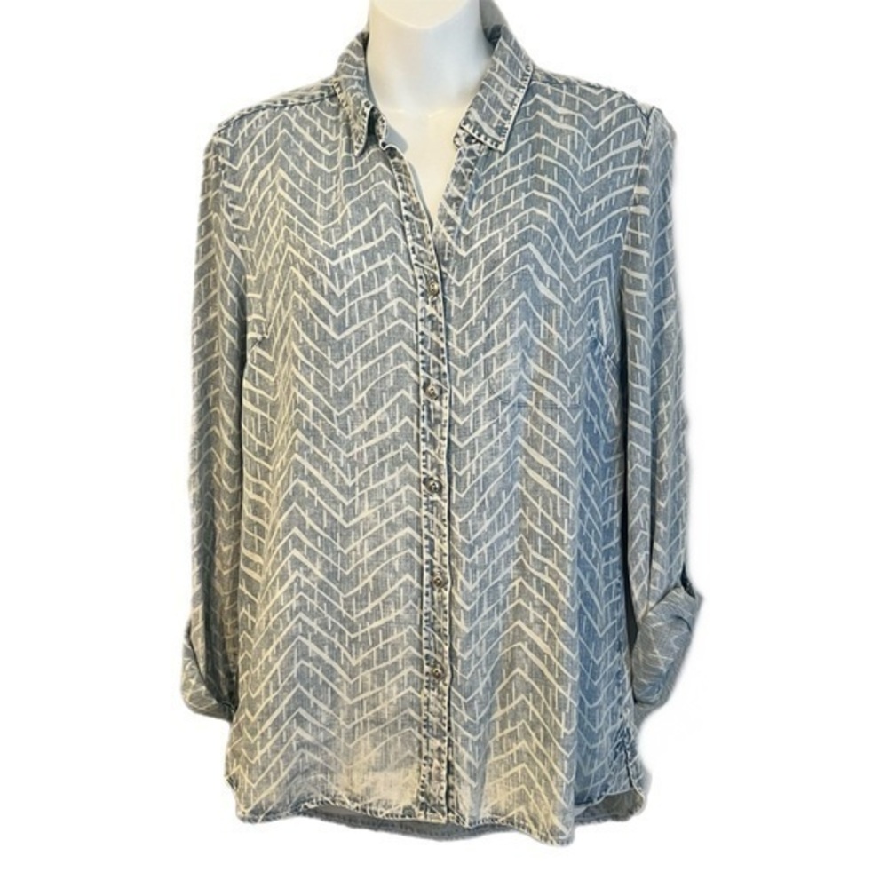 Tribal Jeans Patterned Blue Button Up